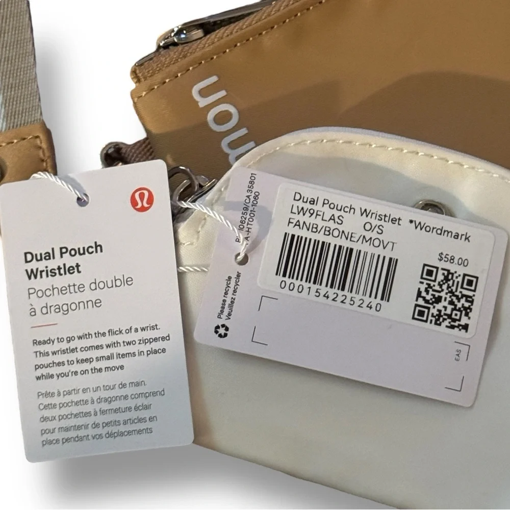 NWT Lululemon Dual Pouch Wristlet Bone/Movt O/S NWT Rare Brown Tan Cream Bone - Picture 5 of 10